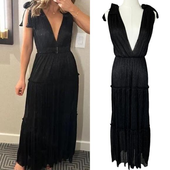 Sabina Musayev Helena Metallic Maxi Dress Black Silver Size Small‎